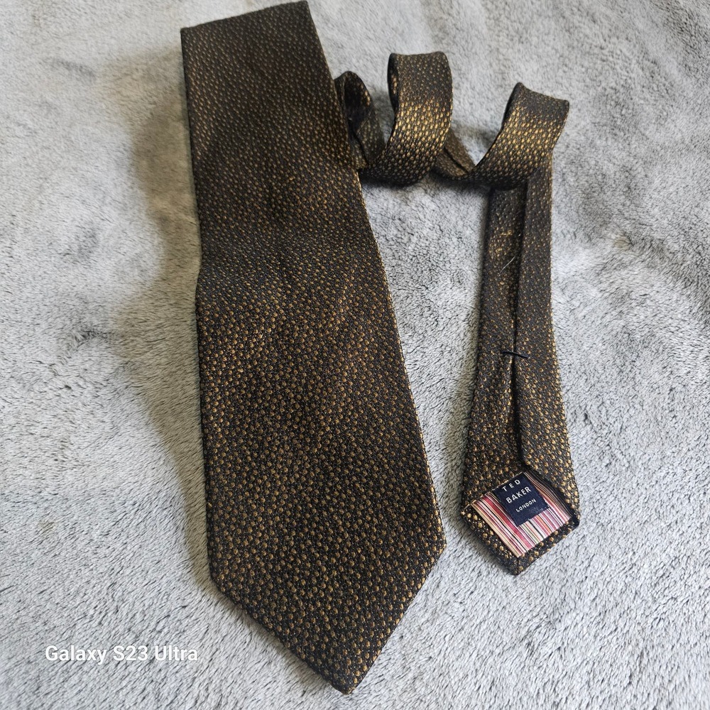 Ted Baker London Tie, vintage, 100% Silk Made in USA, 60", handmade, blk/gold